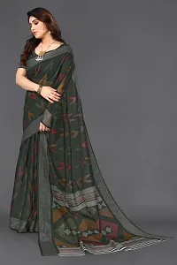 Beautiful Green Linen Saree With Blouse Piece For Women-thumb3