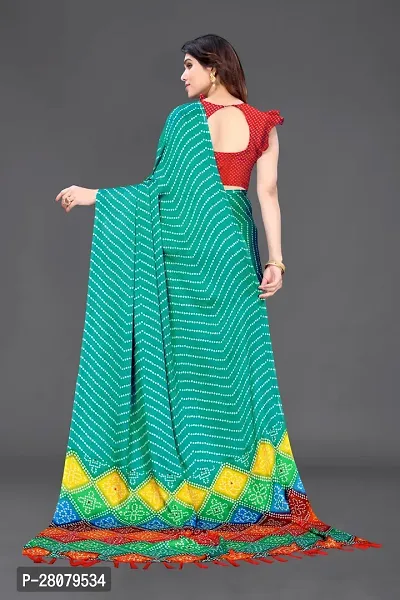 Beautiful Green Chiffon Saree With Blouse Piece For Women-thumb2