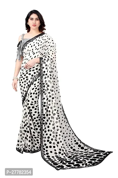 Beautiful White Georgette Saree With Blouse Piece For Women