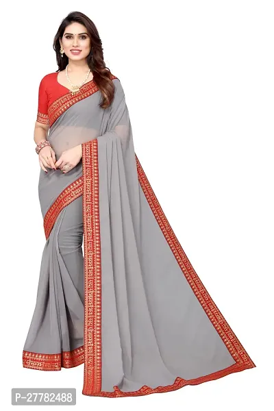 Beautiful Grey Georgette Saree With Blouse Piece For Women-thumb0