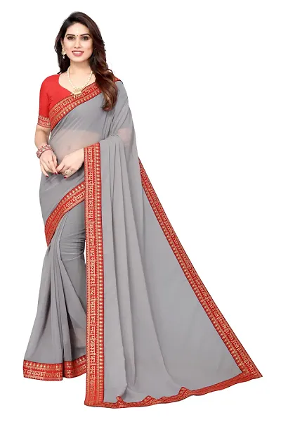 New Georgette Fabric with beautiful Banarasi work Lace Border saree with Banarasi silk Unstitched Blouse.