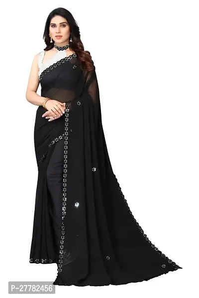 Beautiful Black Georgette Saree With Blouse Piece For Women-thumb0