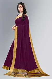 Beautiful Purple Cotton Saree With Blouse Piece For Women-thumb1