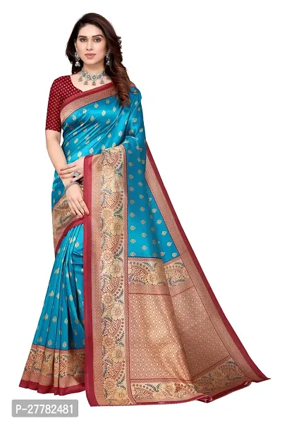 Beautiful Sky Blue Art Silk Saree With Blouse Piece For Women-thumb0