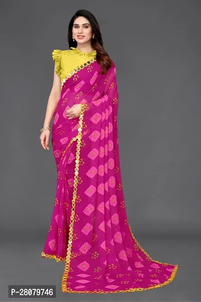 Beautiful Pink Georgette Saree With Blouse Piece For Women-thumb0