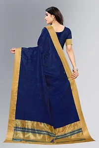 Beautiful Navy Blue Cotton Saree With Blouse Piece For Women-thumb3