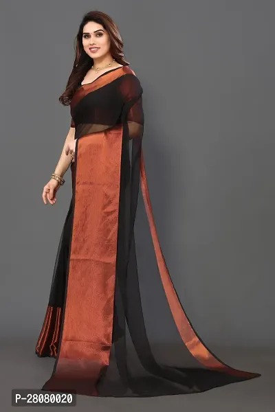 Beautiful Black Chiffon Saree With Blouse Piece For Women-thumb2