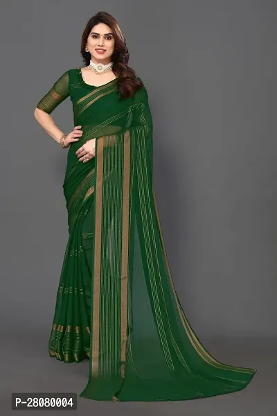 Beautiful Green Chiffon Saree With Blouse Piece For Women-thumb0