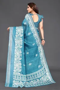 Beautiful Sky Blue Cotton Blend Saree With Blouse Piece For Women-thumb2