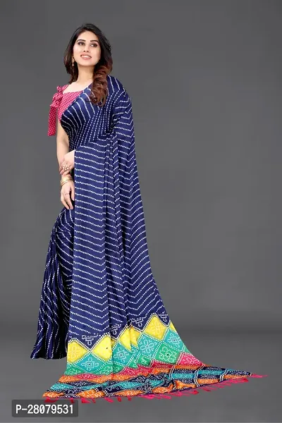 Beautiful Navy Blue Chiffon Saree With Blouse Piece For Women-thumb3