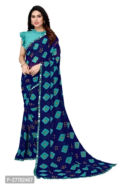 Beautiful Royal Blue Georgette Saree With Blouse Piece For Women-thumb0