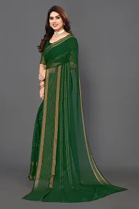 Beautiful Green Chiffon Saree With Blouse Piece For Women-thumb1