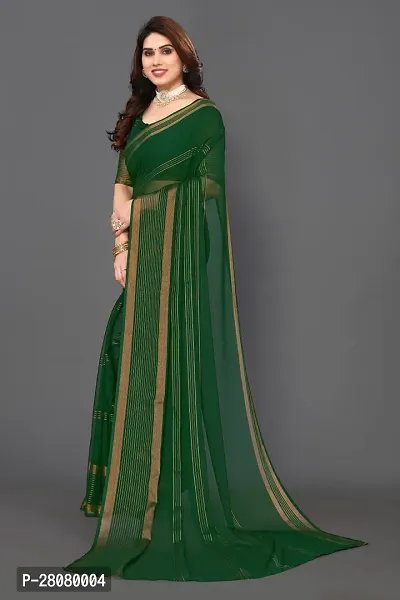 Beautiful Green Chiffon Saree With Blouse Piece For Women-thumb2