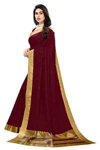 Beautiful Maroon Cotton Saree With Blouse Piece For Women-thumb1