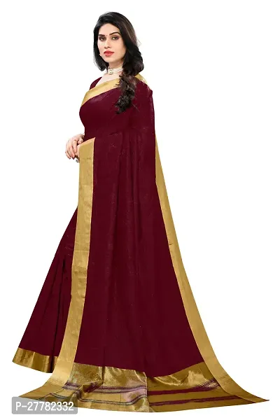 Beautiful Maroon Cotton Saree With Blouse Piece For Women-thumb2