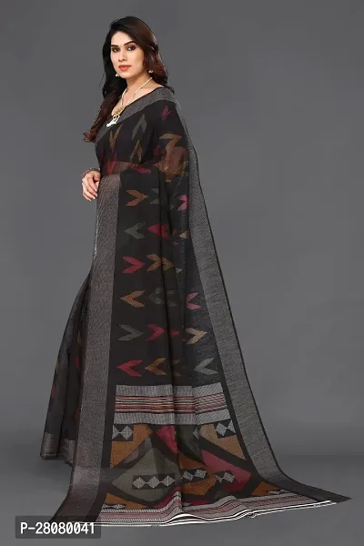 Beautiful Black Linen Saree With Blouse Piece For Women-thumb2