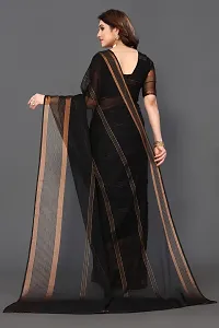 Beautiful Black Cotton Saree With Blouse Piece For Women-thumb1