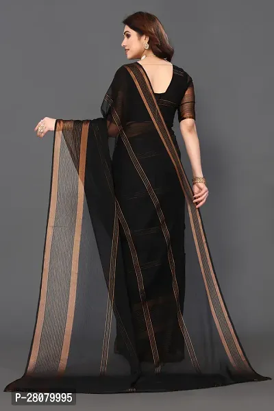 Beautiful Black Cotton Saree With Blouse Piece For Women-thumb2