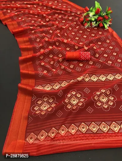 Beautiful Red Linen Saree With Blouse Piece For Women-thumb0