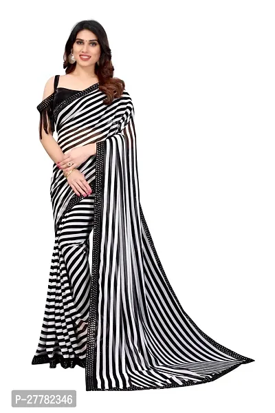 Beautiful Black Georgette Saree With Blouse Piece For Women-thumb0