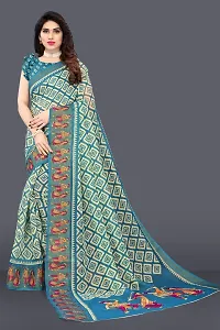 Beautiful Green Cotton Blend Saree With Blouse Piece For Women-thumb3