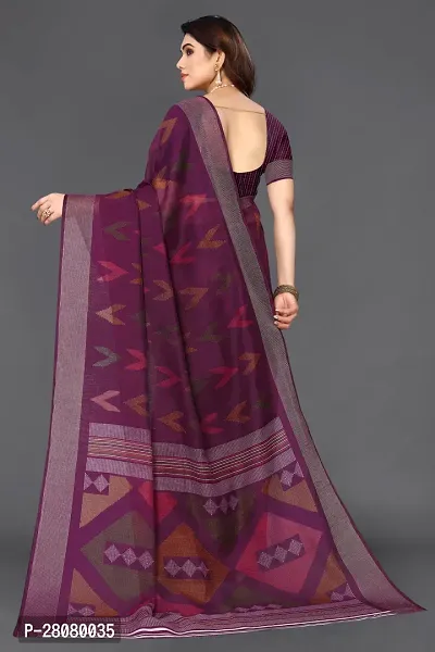 Beautiful Magenta Linen Saree With Blouse Piece For Women-thumb3