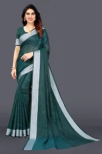 Beautiful Green Linen Saree With Blouse Piece For Women-thumb4