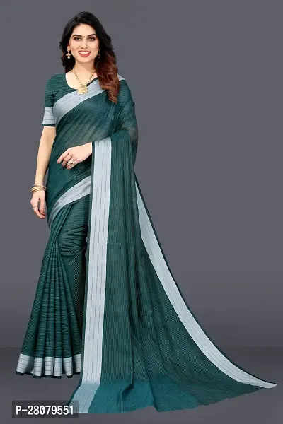 Beautiful Green Linen Saree With Blouse Piece For Women-thumb5