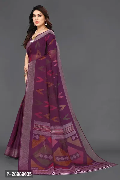 Beautiful Magenta Linen Saree With Blouse Piece For Women-thumb2