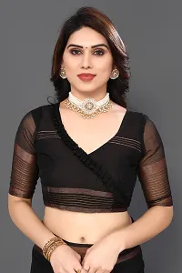 Beautiful Black Cotton Saree With Blouse Piece For Women-thumb2