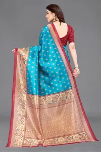 Beautiful Sky Blue Art Silk Saree With Blouse Piece For Women-thumb1