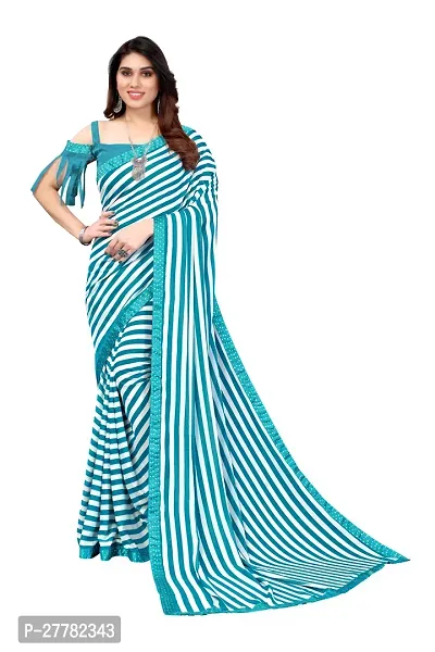 Beautiful Sky Blue Georgette Saree With Blouse Piece For Women-thumb0