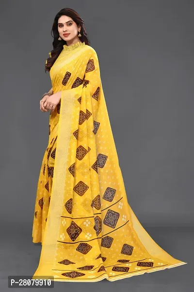 Beautiful Yellow Linen Saree With Blouse Piece For Women-thumb4