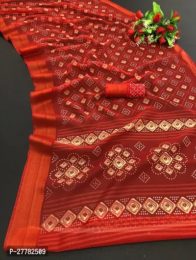 Beautiful Red Linen Saree With Blouse Piece For Women