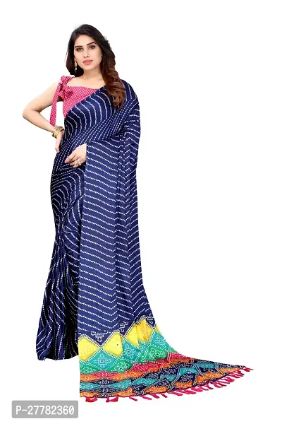 Beautiful Navy Blue Chiffon Saree With Blouse Piece For Women-thumb0