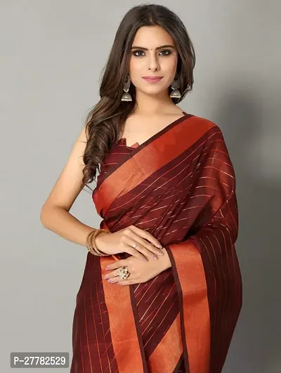 Beautiful Maroon Linen Saree With Blouse Piece For Women-thumb0