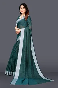 Beautiful Green Linen Saree With Blouse Piece For Women-thumb2