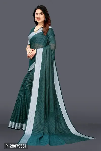 Beautiful Green Linen Saree With Blouse Piece For Women-thumb3