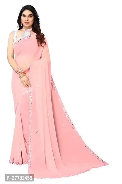 Beautiful Peach Georgette Saree With Blouse Piece For Women-thumb0