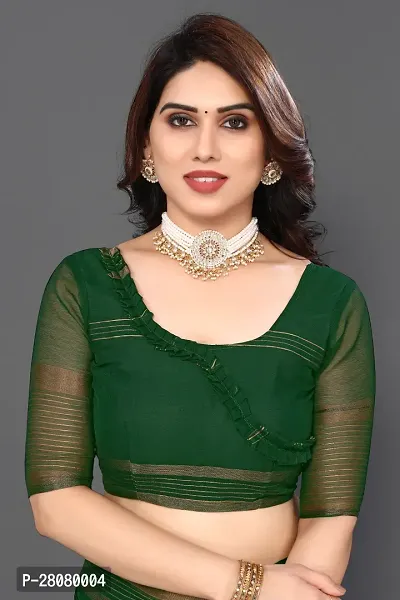 Beautiful Green Chiffon Saree With Blouse Piece For Women-thumb5