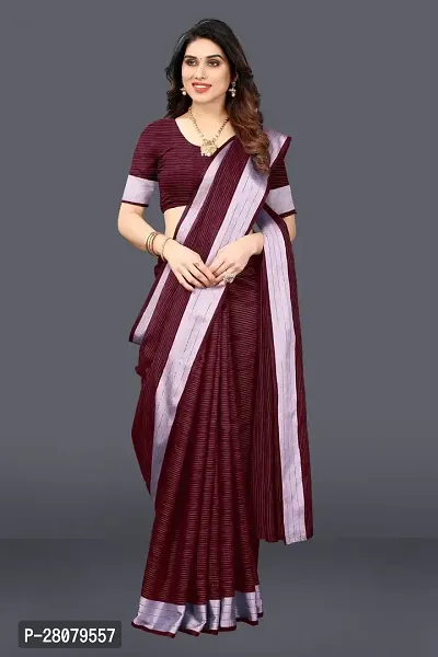 Beautiful Purple Linen Saree With Blouse Piece For Women-thumb3