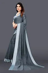 Beautiful Grey Linen Saree With Blouse Piece For Women-thumb4