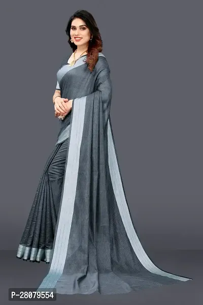 Beautiful Grey Linen Saree With Blouse Piece For Women-thumb5