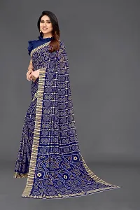 Beautiful Navy Blue Georgette Saree With Blouse Piece For Women-thumb1