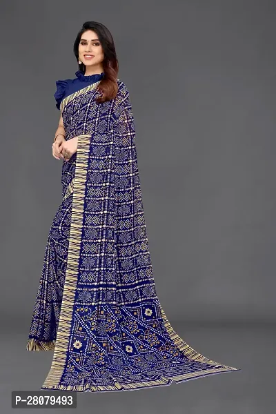 Beautiful Navy Blue Georgette Saree With Blouse Piece For Women-thumb2