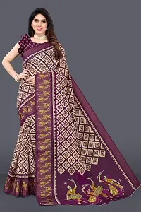 Beautiful Purple Cotton Blend Saree With Blouse Piece For Women-thumb1