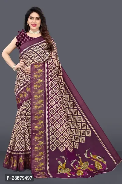 Beautiful Purple Cotton Blend Saree With Blouse Piece For Women-thumb2