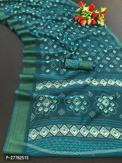 Beautiful Teal Linen Saree With Blouse Piece For Women