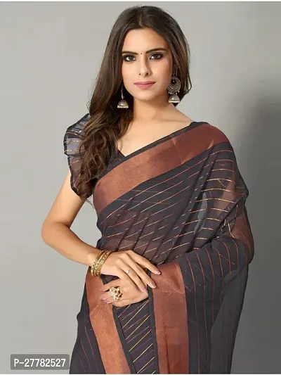 Beautiful Grey Linen Saree With Blouse Piece For Women-thumb0