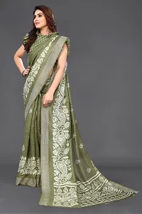 Beautiful Green Cotton Blend Saree With Blouse Piece For Women-thumb3